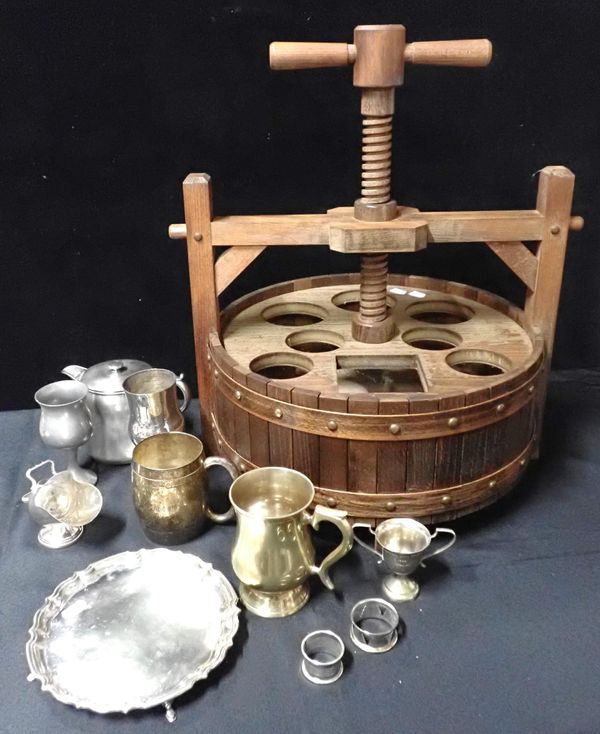 A BOTTLE STAND, IN THE FORM OF A WINE PRESS