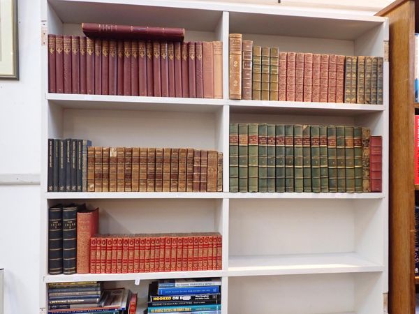 A QUANTITY OF LEATHER BOUND BOOKS, INCLUDING 'ALL THE YEAR ROUND'