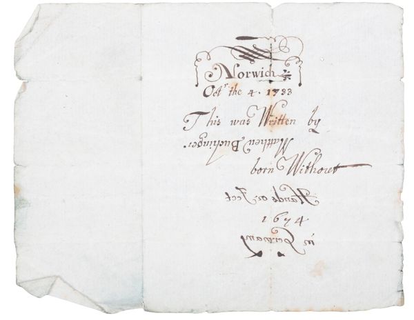 MATTHIAS (MATTHEW) BUCHINGER (1674-1740) A HANDWRITTEN NOTE