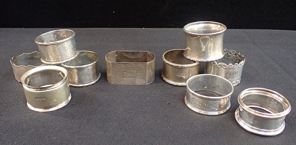 TEN SILVER NAPKIN RINGS
