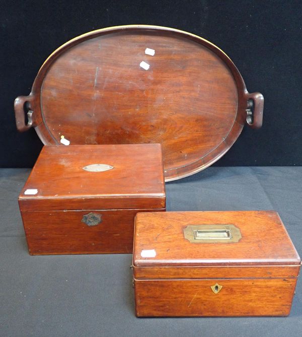 A MAHOGANY OVAL TRAY