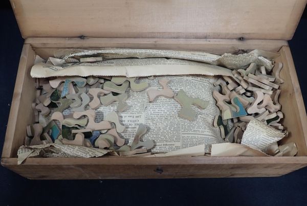 A VICORIAN WOODEN SKITTLES BOX