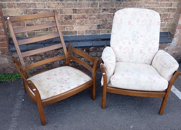 A PAIR OF ERCOL ASH ARMCHAIRS