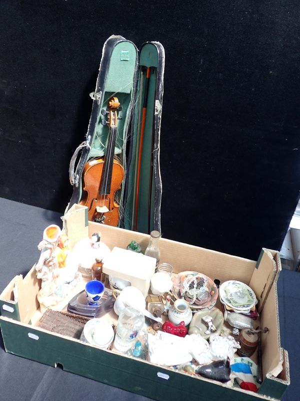 A CASED VIOLIN AND BOW