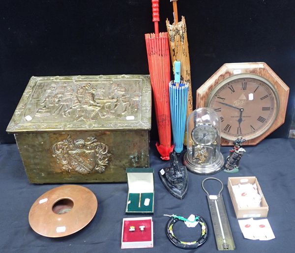 A BRASS COAL BOX AND A COLLECTION OF DOMESTIC ITEMS