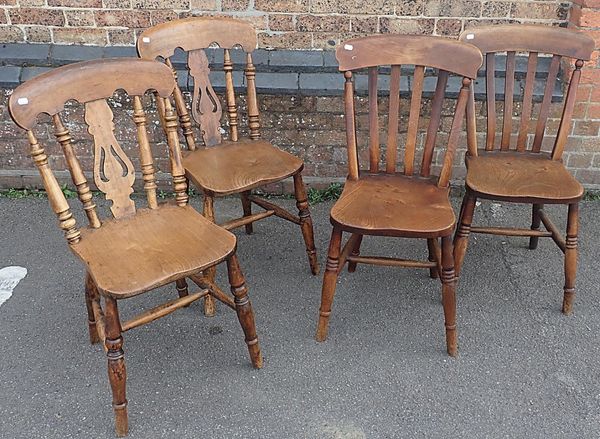TWO PAIRS OF VICTORIAN WINDSOR KITCHEN CHAIRS