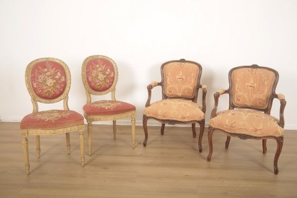 TWO PAIRS OF FRENCH ARMCHAIRS