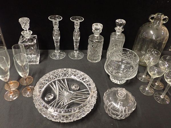 A WATERFORD DECANTER, AND OTHER GLASS