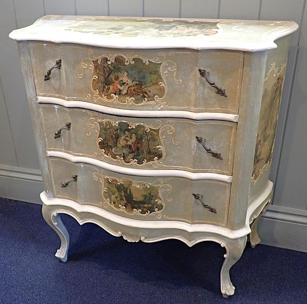 A LOUIS XIV STYLE PAINTED CHEST OF DRAWERS