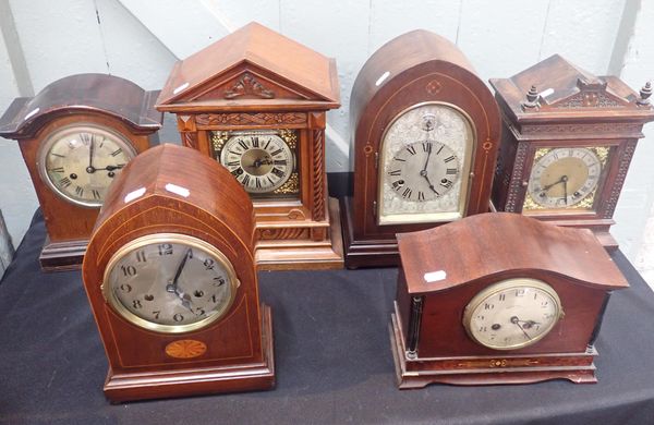 SIX LATE VICTORIAN/EDWARDIAN MANTEL CLOCKS