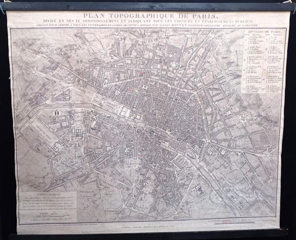 MAP OF PARIS, PRINTED ON CLOTH