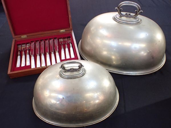 TWO MATCHING SILVER-PLATED MEAT DISH COVERS