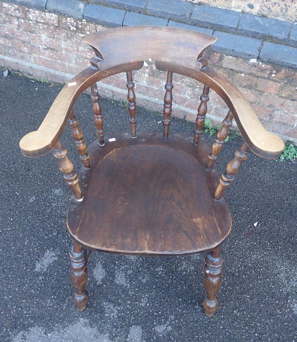 AN ELM AND BEECH SMOKER'S BOW ARMCHAIR