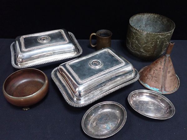 A PAIR OF SILVER-PLATED SERVING DISHES