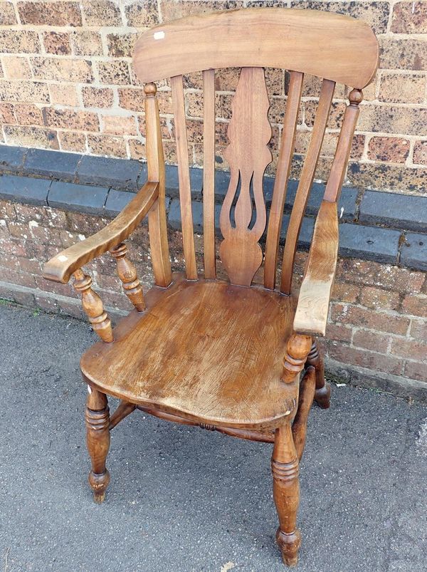 A VICTORIAN LATH-BACK ARMCHAIR