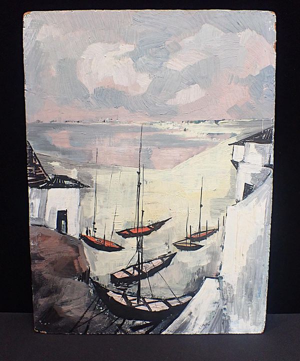 ALMA MUNRO (MID 20th CENTURY): HARBOUR VIEW WITH BOATS