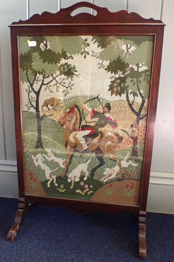 AN EDWARDIAN MAHOGANY FRAMED FIRE SCREEN