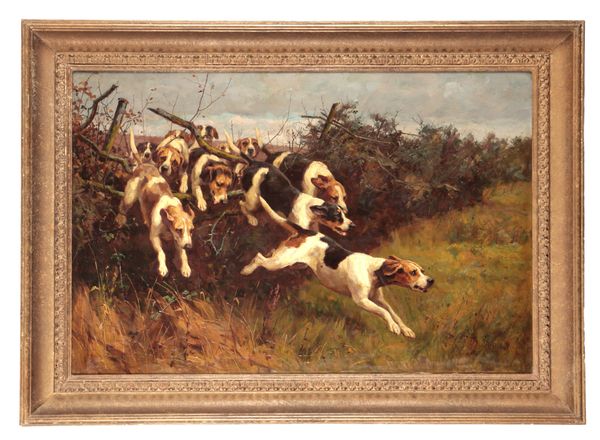 ALFRED DUKE (1836-1915) 'Hounds jumping over a hedge'