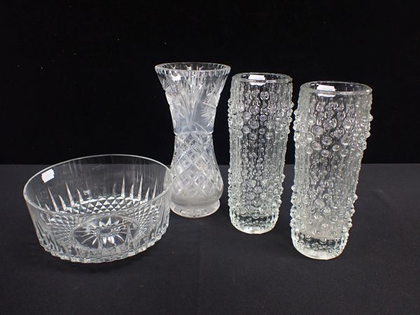 A PAIR OF WHITEFRIARS STYLE MID CENTURY CLEAR VASES