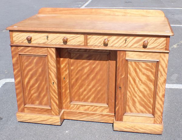 A VICTORIAN SATIN BIRCH DESK, THE LOCKS STAMPED CLARKE & TIMMINS