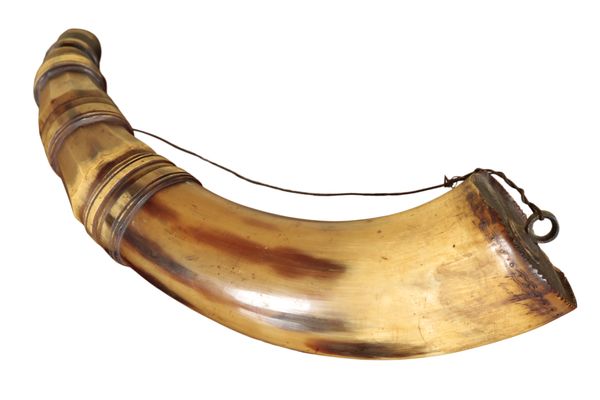 A COW HORN GUN POWDER FLASK