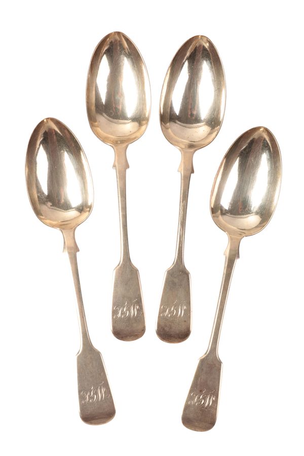 FOUR VICTORIAN SILVER FIDDLE PATTERN TABLE SPOONS