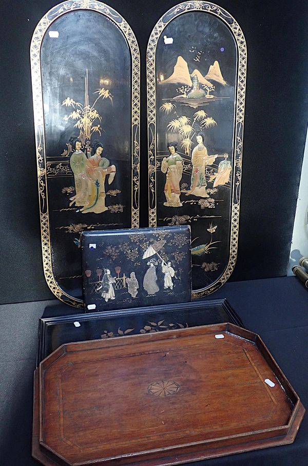 A PAIR OF LACQUER AND SHIBAYAMA STYLE PANELS