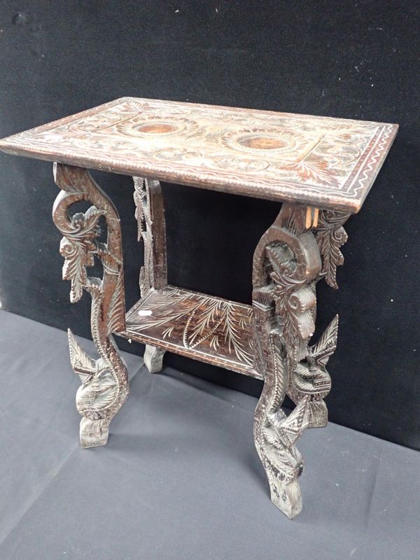 A CHINESE CARVED HARDWOOD OCCASIONAL TABLE