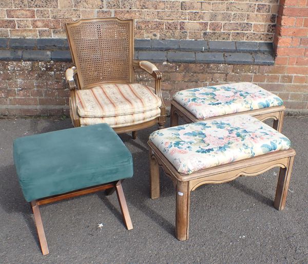 A FRENCH ARMCHAIR WITH CANED BACK