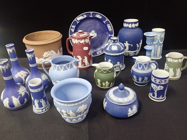 A COLLECTION OF 19TH CENTURY WEDGWOOD JASPERWARE