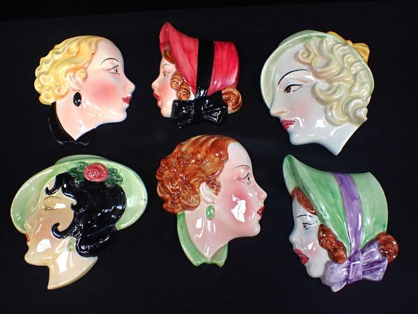 SIX 'C&Co' (COPE & CO) ART DECO CERAMIC WALL MASKS