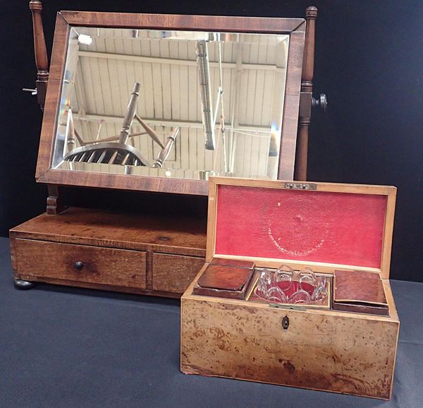 A GEORGE IV MAHOGANY TOILET MIRROR