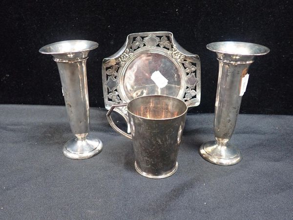 PAIR OF SILVER SPILL VASES