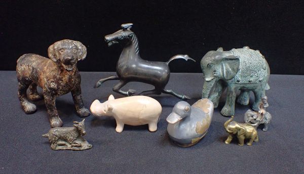 CAST BRONZE MODELS OF A DOG AND A GOAT