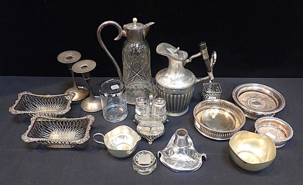 A SILVER PLATED MOUNTED CLARET JUG