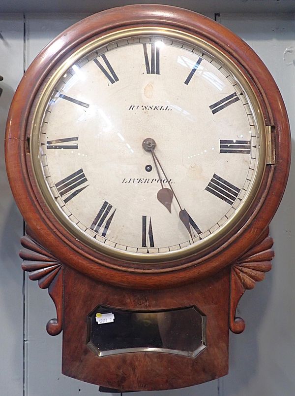 A VICTORIAN MAHOGANY DROP DIAL CLOCK