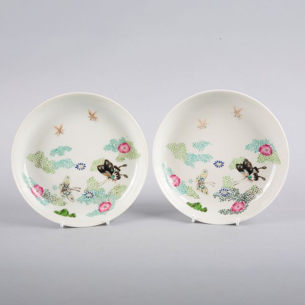 A PAIR OF CHINESE PORCELAIN FAMILLE ROSE DISHES