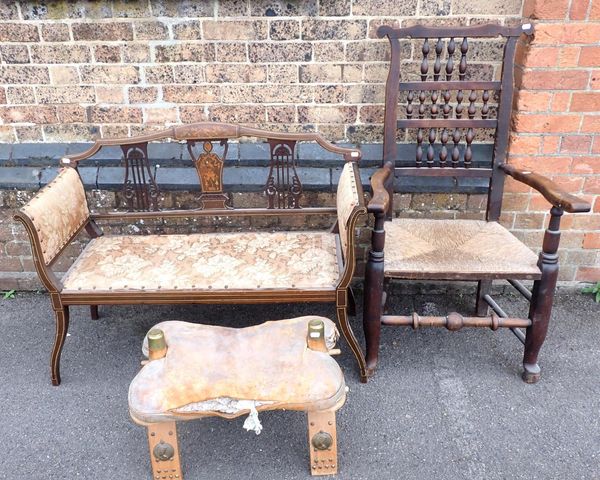 A SMALL EDWARDIAN INLAID ROSEWOOD SETTEE