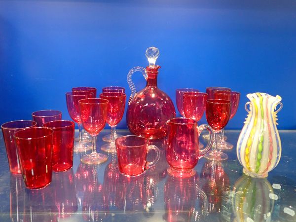 TEN MATCHED CRANBERRY WINE GLASSES