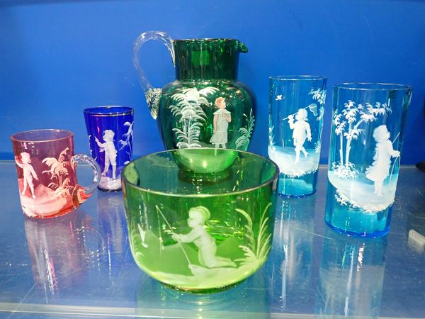 SIX PIECES OF 'MARY GREGORY' STYLE GLASS