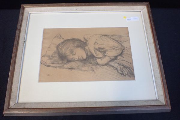 A 19th CENTURY DRAWING OF A SLEEPING GIRL