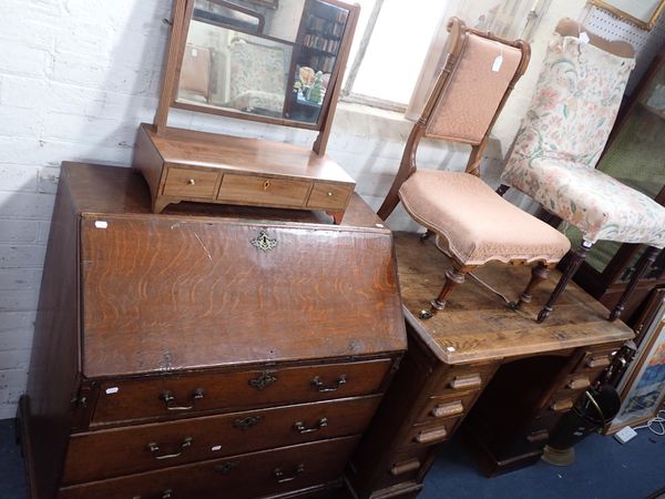 A 19S0s OAK DESK, A GEORGE III OAK BUREAU