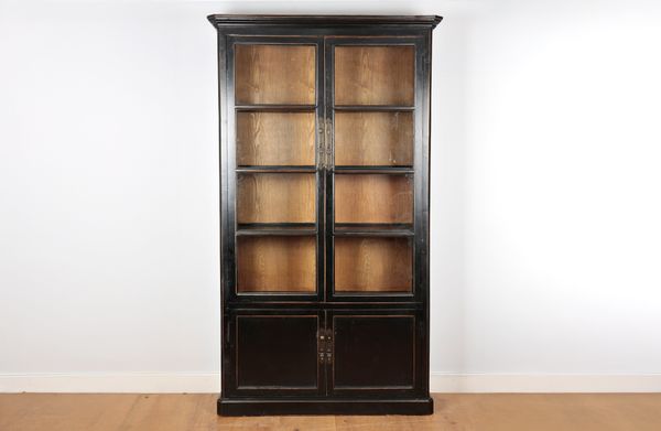A CONTEMPORARY BLACK-PAINTED DISPLAY CABINET