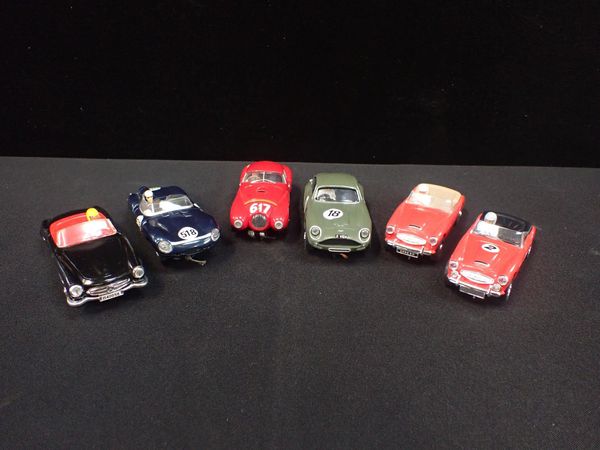 SIX UNBOXED VINTAGE SLOT RACING CARS