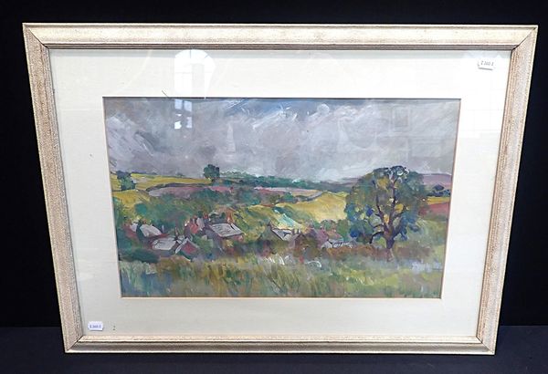 ENGLISH SCHOOL, 20th CENTURY: VILLAGE NESTLING IN A VALLEY