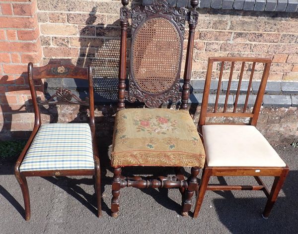 A REGENCY MAHOGANY DINING CHAIR WITH PAINTED DECORATION