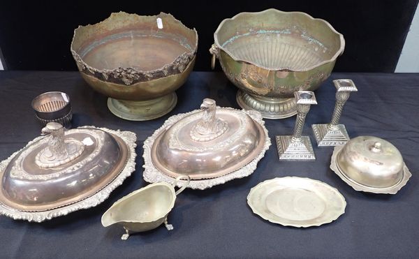 TWO LARGE SILVER-PLATED PUNCHBOWLS