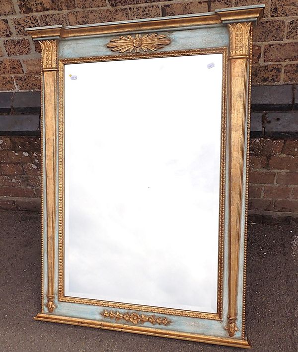 AN ITALIAN PAINTED AND GILT OVERMANTEL MRROR