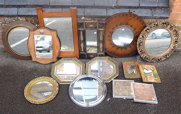 AN ARTS & CRAFTS STYLE OAK FRAMED WALL MIRROR