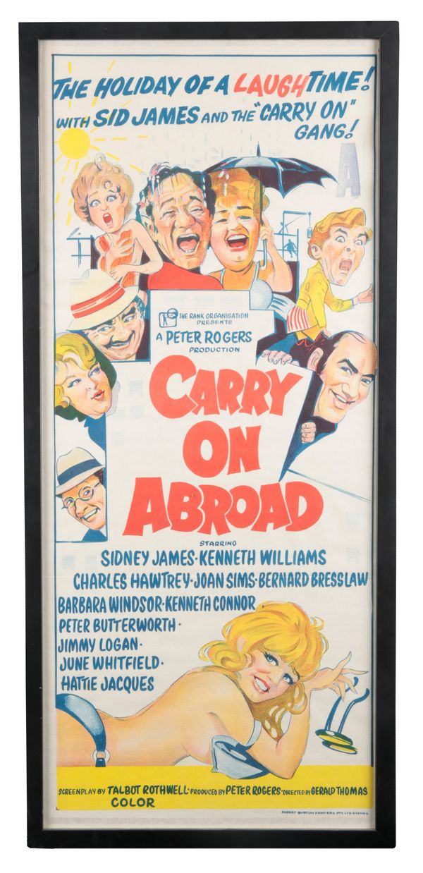A FRAMED 'CARRY ON ABROAD' ONE SHEET FILM POSTER